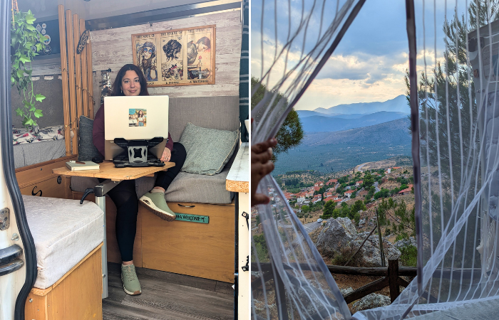 Un camping-car garé devant un château